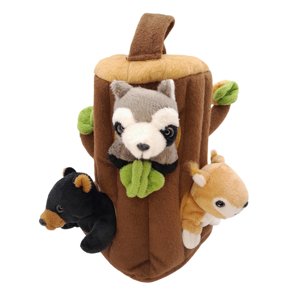 Unipak Plush Forest Animal House Tree Trunk with Raccoon Bear and Squirrel